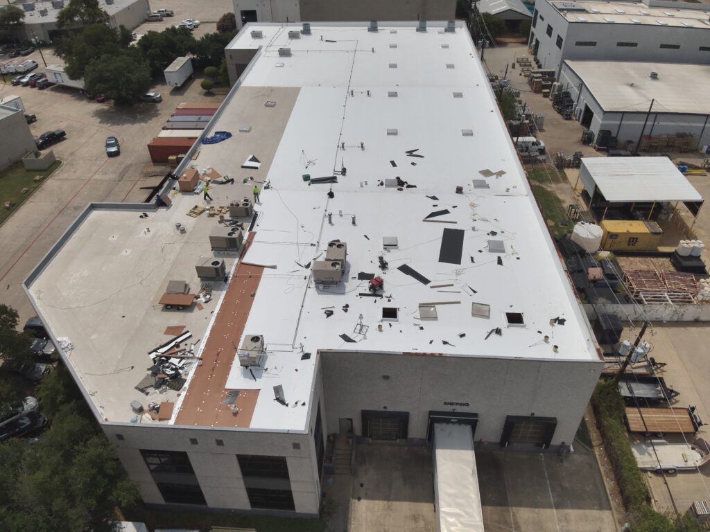 during the full roof replacement in Garland Texas