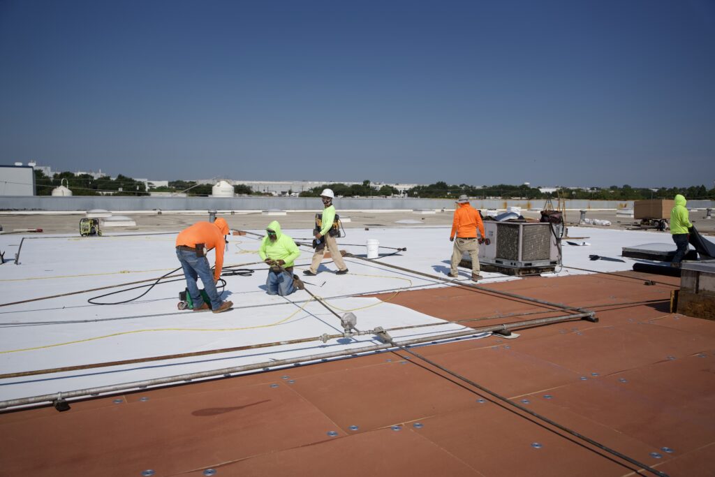 during the full roof replacement in Garland Texas