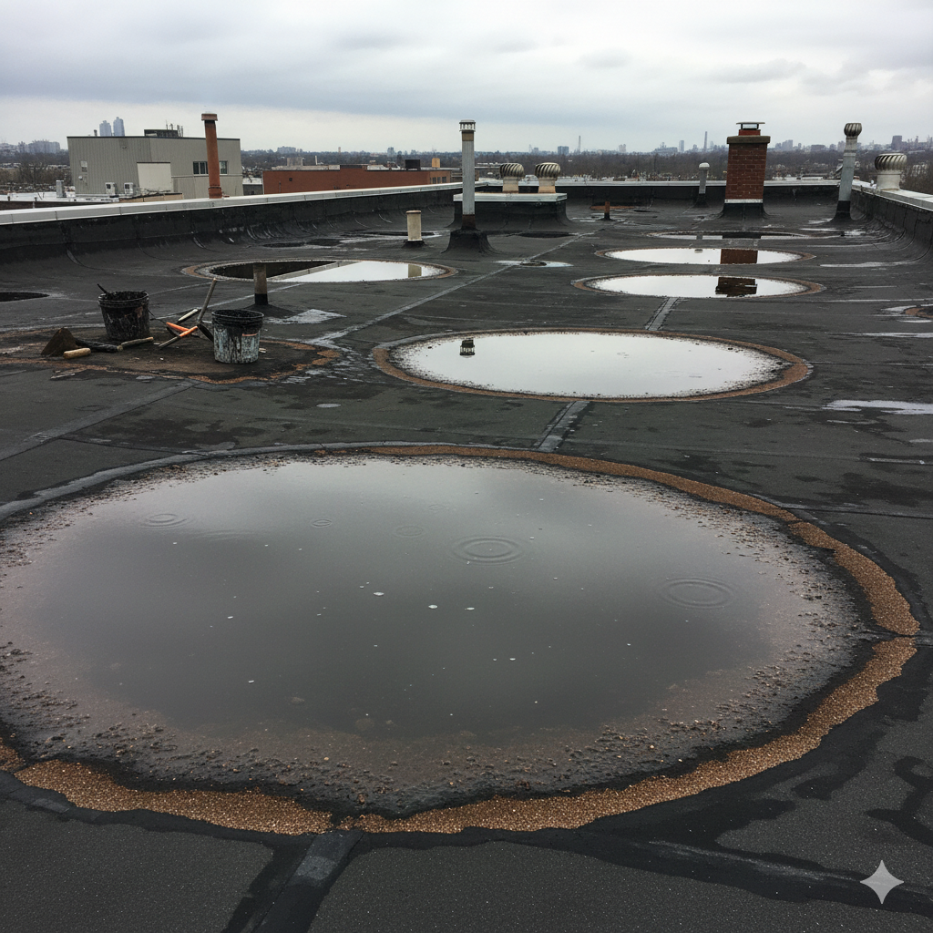 Ponding water causing flat roof repair issues in Dallas