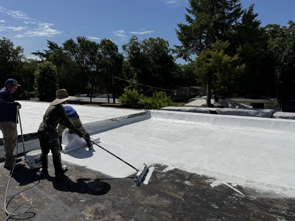 echnicians embedding polyester reinforcement for FARR system